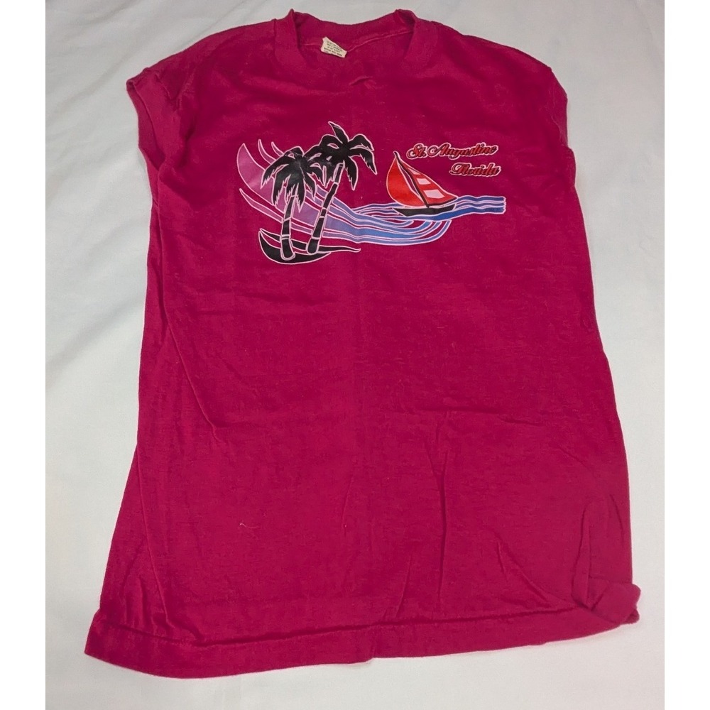 Screen Stars Muscle Tee Womens Medium Pink Good Vintage 1985 St Augustine FL
